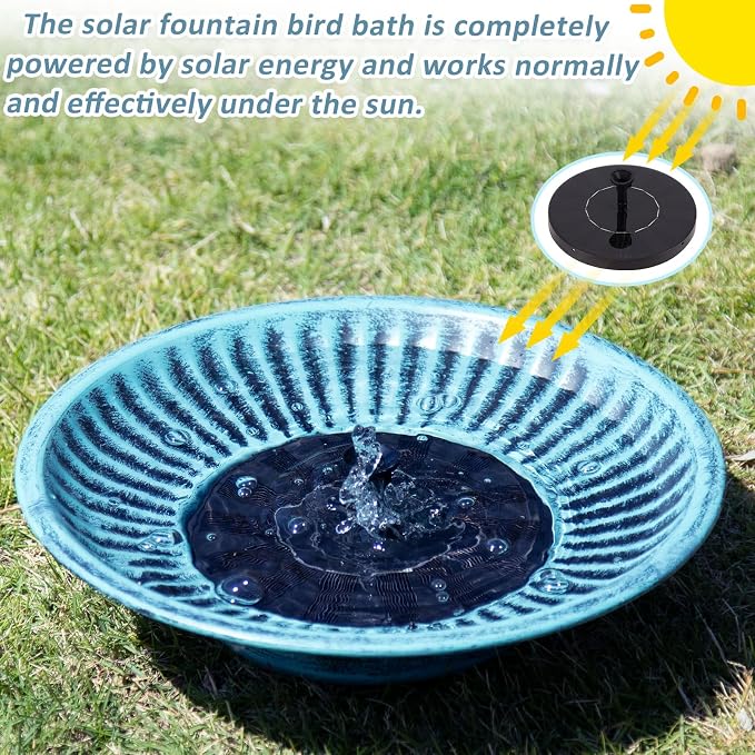12.3" Solar Bird Bath Bowl,Metal Solar Bird Bath Fountains for Outdoors | Solar Fountain for Birdbath,Garden Bird Bath,Bird Bath Bubbler for Garden Patio Decor (Blue)