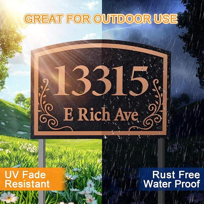 Customizable Address Sign - LAWN MOUNTED Plaque Outdoor House Number Ideal for Home and Garden Décor Style 3