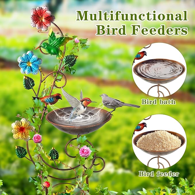YADOOLIFE 57” Bird Bath with Garden Trellis for Climbing Plants Outdoor, Small Decorative Trellises Metal Birdbath Bird Baths, 1 Piece (Hummingbird)