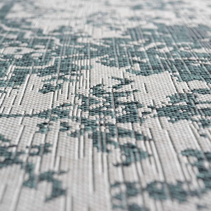 Unique Loom Outdoor Collection Area Rug - Dubai (3' 3' x 5' 3' Rectangle, Teal/ Ivory)