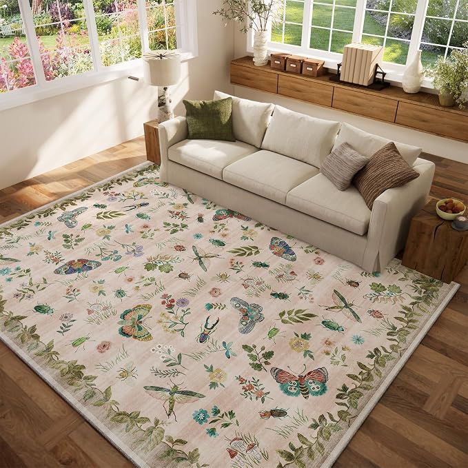 Machine Washable Rugs for Living Room: 6x9 Area Rugs Bedroom Rug Stain Resistant Non Slip Low Pile Soft Lightweight Carpet for Kitchen Dining Room Nursery Kids Room Home Office Farmhouse