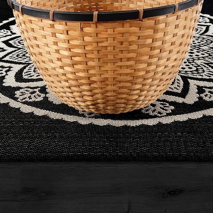 CAMILSON Outdoor Rug 8x10 Modern Area Rugs for Indoor and Outdoor Patios and Porches - Waterproof Washable Non-Shedding Easy-to-Clean Outside Carpet (8 x 10 Medallion - Black/White)
