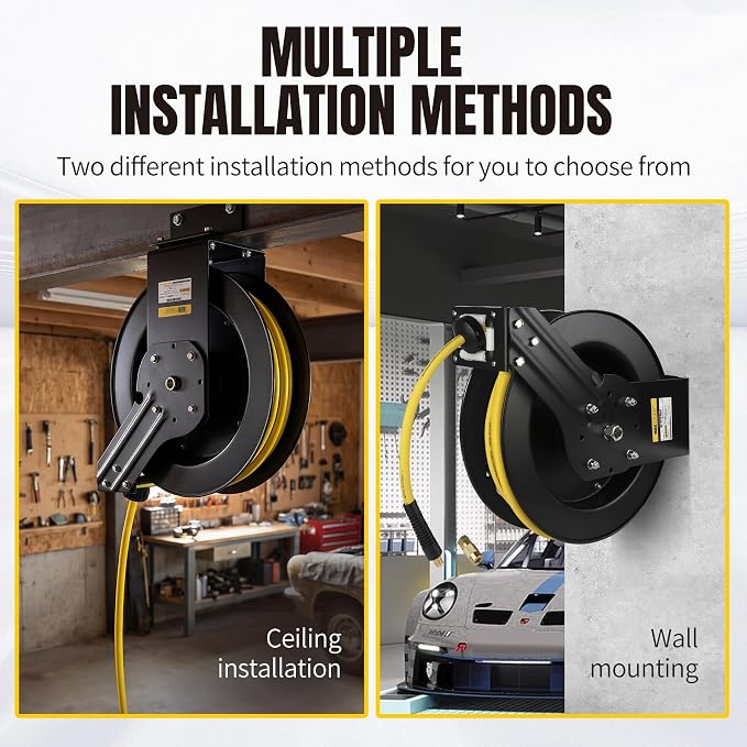 MaxWorks Retractable Air Hose Reel - 3/8 x 50 ft Hybrid - 250 PSI (51240)