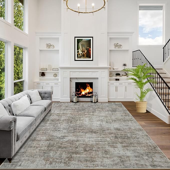 5x7 Area Rugs for Living Room: Washable Abstract Brown Black Badroom Carpet | Non-slip TPE backing makes this washable soft low-pile rug safe & durable, Pet-friendly decor for dining room,nursery,office