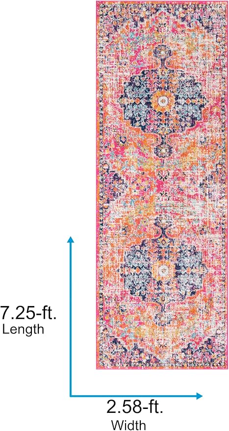 Livabliss Odelia Vintage Bohemian Runner Area Rug,2'7" x 7'3",Pink/Orange