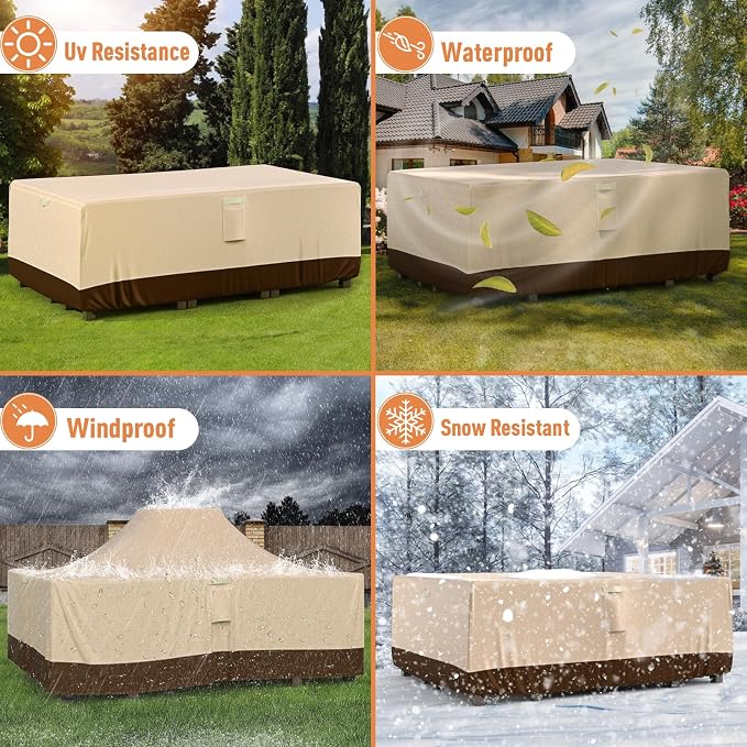 Patio Furniture Covers, Outdoor Furniture Cover Waterproof, General Purpose, Outside Table and Chair Covers, Heavy Duty 600D (128 Inch L x 82 Inch W x 28 Inch H)-Brown