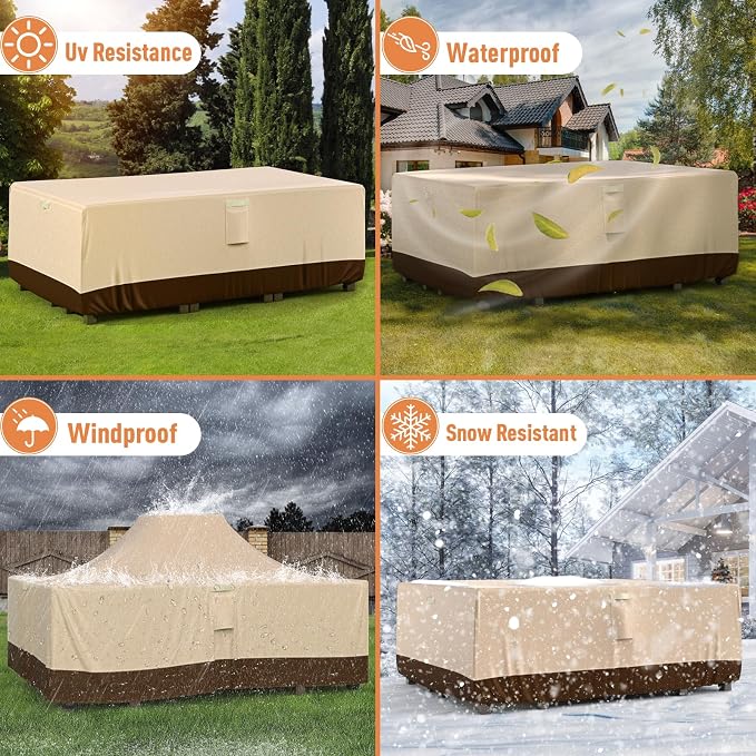 Patio Furniture Covers, Outdoor Furniture Cover Waterproof, General Purpose, Outside Table and Chair Covers, Heavy Duty 600D (138 Inch L x 85.8 Inch W x 31.9 Inch H)-Brown