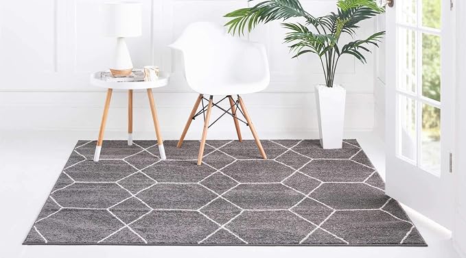 Unique Loom Trellis Frieze Collection Area Rug - Geometric (6' Square, Dark Gray/ Ivory)