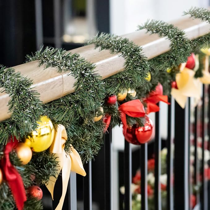Zhengmy 30 Pcs 20 inch Christmas Garland Ties with Snow-Frosted Pine, Decorative Twist Tie for Banister Flexible Pine Stems for Christmas Stairs Railing Banister Decor DIY Craft Gift Wrapping