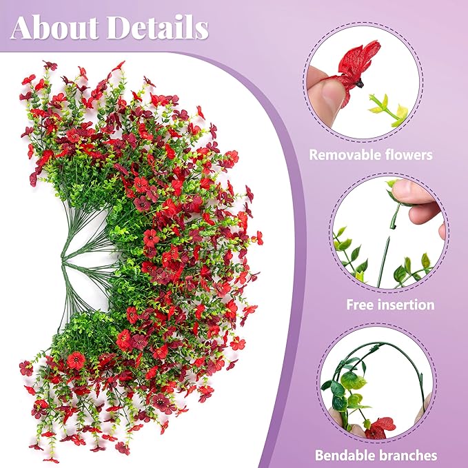 Ammyoo Artificial Fake Hanging Flowers Plants with Basket for Outdoor Spring Decoration, Faux Silk Daisy Flower Real Touch UV Resistant for Outside Porch Patio Garden Yard Home Decor(Red Brown)