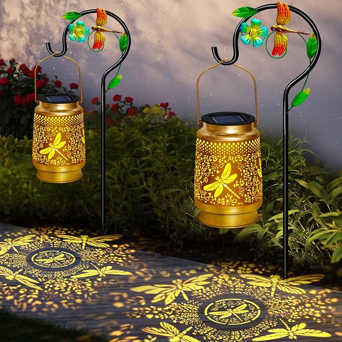 Dragonfly Solar Lanterns Outdoor Waterproof with Shepherd Hook,Hanging Solar Lights Garden Decor,Christmas Decorations Birthday Gifts for Women Grandma,Metal Decorative for Yard,Patio,Lawn,Pathway