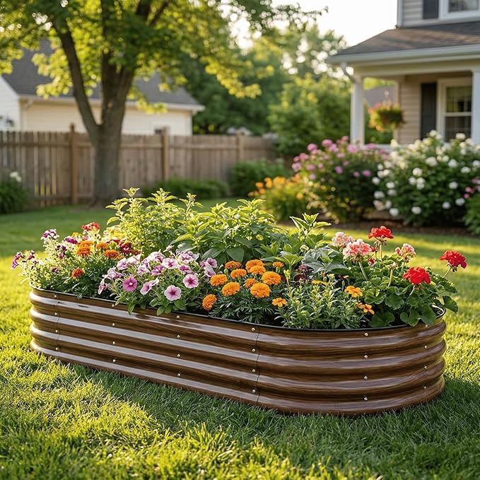 SnugNiture 2 Pcs 6x3x1ft Oval Metal Raised Garden Bed for Vegetables, Brown