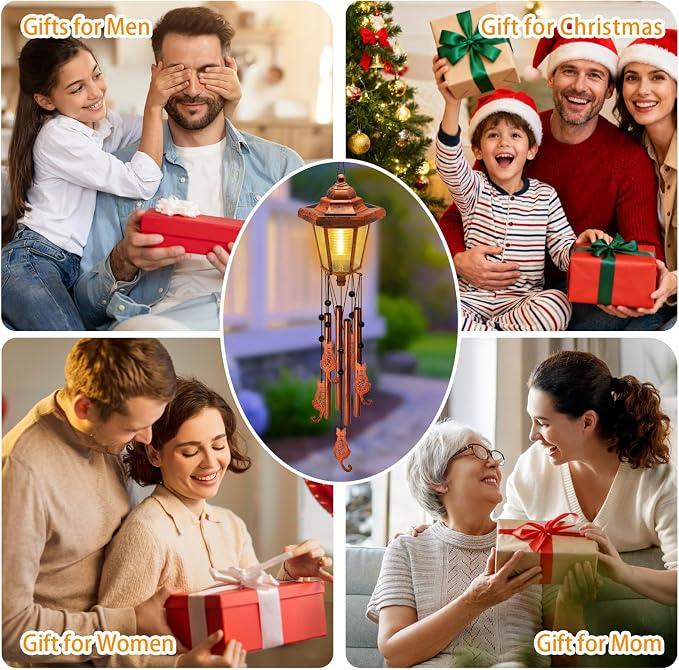 Large Solar Cat Wind Chimes, Gifts for Women Mom Grandma Wife Sister Daughter Neighbor Nana, Classic Bronze Wind Chimes With Wind Catcher, Solar Decor Lights For Outdoor Garden Patio Yard Porch Window