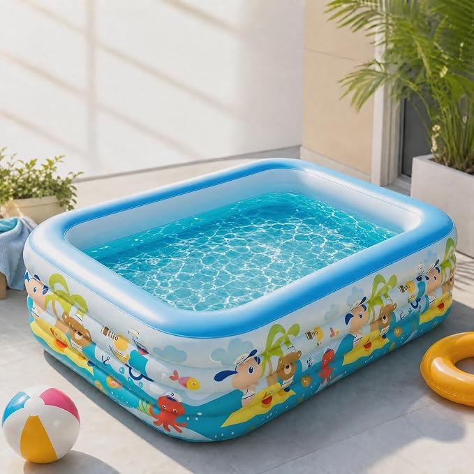 Heavy Duty 4-Ring Inflatable Family Pool 71x51x26 Inches Blow Up Swimming Pool for Backyard Garden Summer Water Party