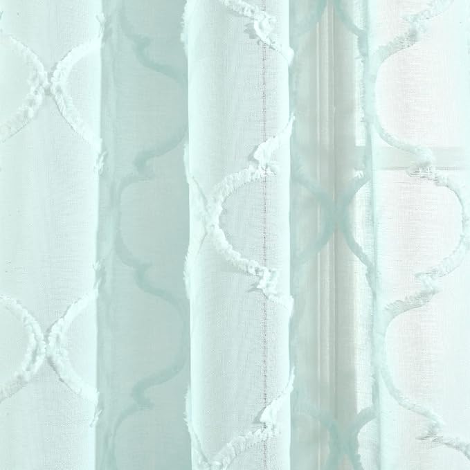 Lush Decor Avon Trellis Grommet Sheer Window Curtain Panels Pair 38" W x 84" L Blue - Sheer Curtains for Living Room - Modern Farmhouse Bedroom Curtains