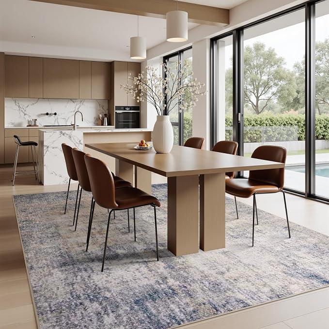 Joydeco Washable 5x7 Area Rugs Modern Abstract Rug for Living Room, Machine Washable Neutral Print Non-Slip Low Pile Stain Resistant Carpet for Bedroom Dining Room Nursery Playroom Home Office Decor