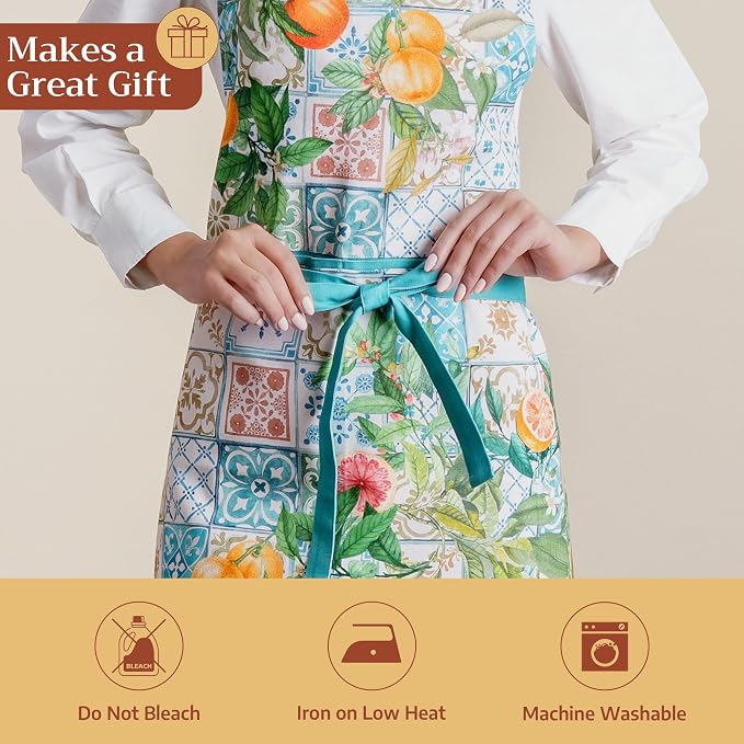 Maison d' Hermine Aprons for women with Pocket 100% Cotton (27.50"x31.50") | Adjustable Neck Strap & long ties Apron Men Chef Wedding Cooking Gardening Server Maid