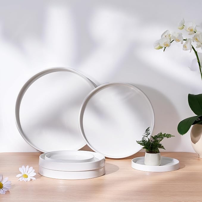 saffruff White Ceramic Plant Saucer 10 Inch, Sturdy Plant Pot Tray Plate for Flower Pots, Round Ceramic Saucer Tray to Catch Water Drip & Drainage, Indoor Outdoor Planter Base