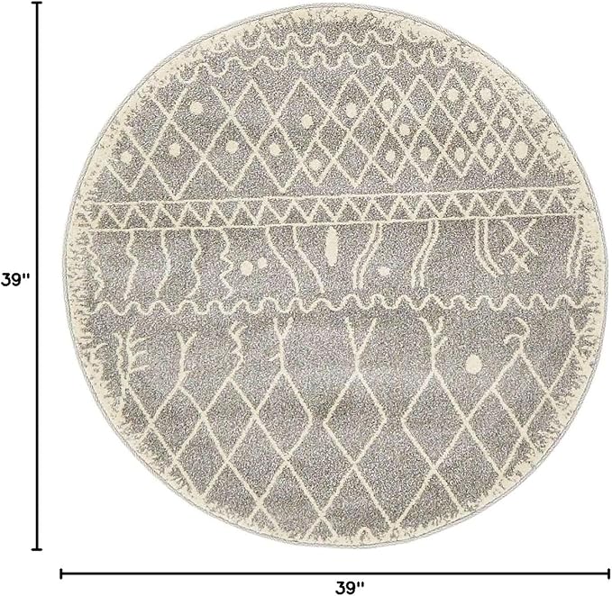 Unique Loom Fez Collection Tribal, Moroccan, Bohemian Area Rug (3' 3 x 3' 3 Round, Gray/ Beige)