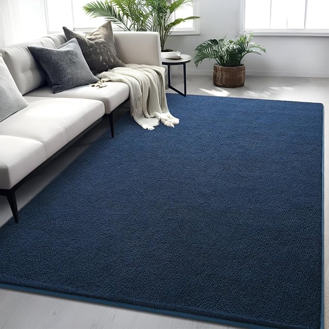 4x6 Navy Blue Area Rug Modern Aesthetic Minimalist | Washable Memory Foam, Low Pile Non Slip Indoor Carpet for Living Room Bedroom Office Classroom College Dorm Room Home Decor