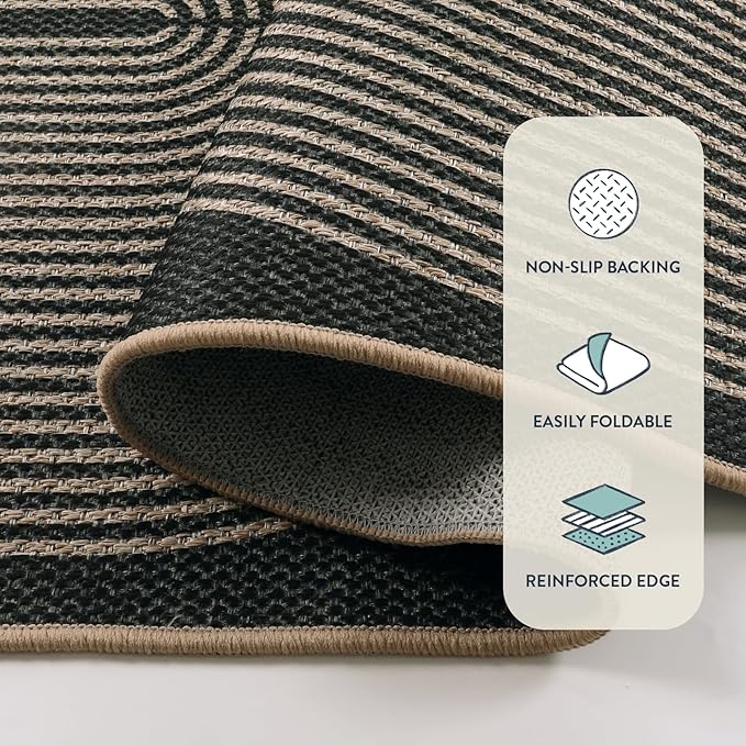Lahome Modern Rainbow Easy Jute Rug, Washable Rugs 8x10 for Living Room | Indoor Outdoor Patio Farmhouse Large Carpet, Contemporary Non Slip Black Carpet for Bedroom Backyard Decor