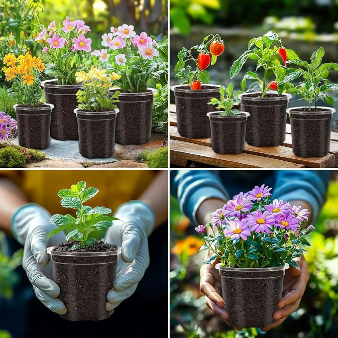 30 Packs 5 Inch Reinforced Clear Nursery Pots for Plants with Drainage Holes, High Transparency Plastic Seedling Plant Pot with 20 Labels