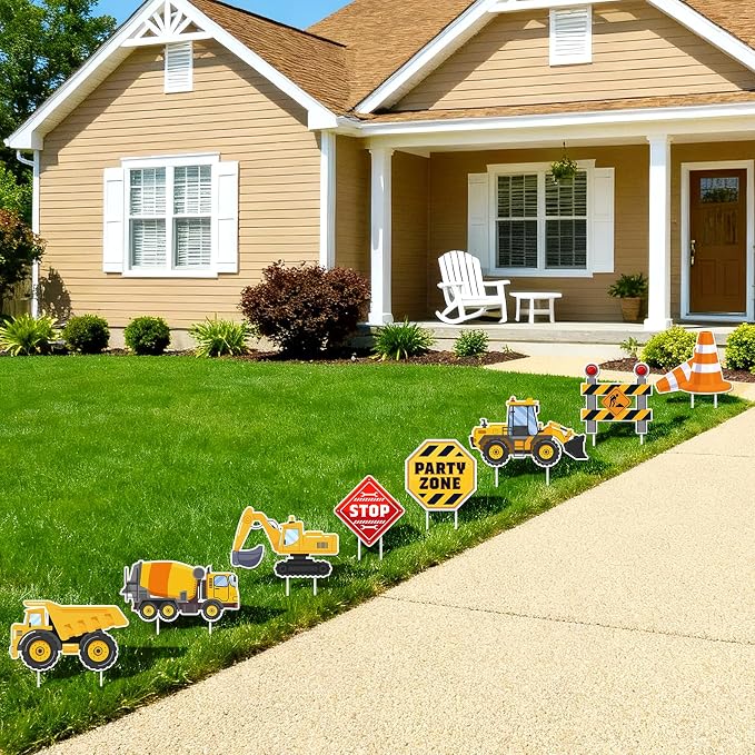 Construction Birthday Party Supplies Construction Birthday Yard Signs With Stakes Trucks Excavator Photo Booth Props for Home Outside Garden Lawn Birthday Decorations