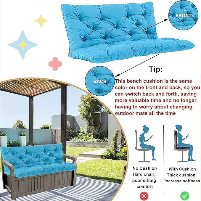 Swing Cushion Replacement Outdoor Porch Waterproof Bench Cushion 2-3 Seater Washable Bench Replacement Cushions for Outdoor Patio Porch Swing Cushions