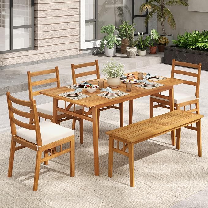 HAPPYGRILL Outdoor Acacia Wood Dining Bench, 48” Wooden Bench Patio Furniture for Entryway Garden Poolside Balcony, 800 LBS (1)