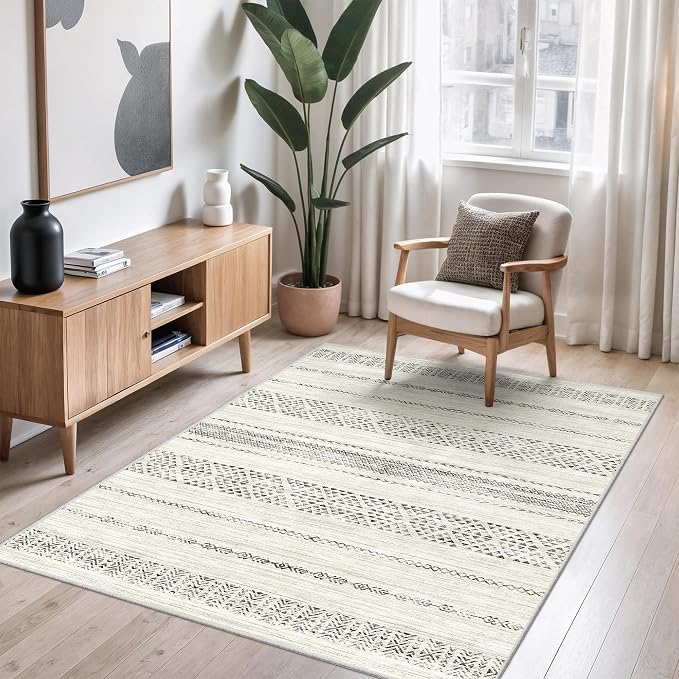 Miukiki 4x6 Washable Area Rug Non Slip Rug for Living Room Grey | Moroccan Soft Low Pile Indoor Area Rug for Living Room Bedroom Dining Room Stain Resistant Carpet with Easy Care 4'x6'