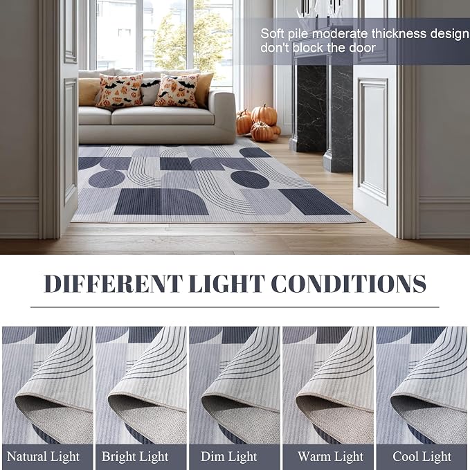 Soft Modern Geometric Abstract Machine Washable Large 9x12 Area Rug | Grey Rugs for Bedroom Living Room, Non-Shedding Faux Wool Indoor Throw Floor Carpet for Office Entryway Dining Room Decor