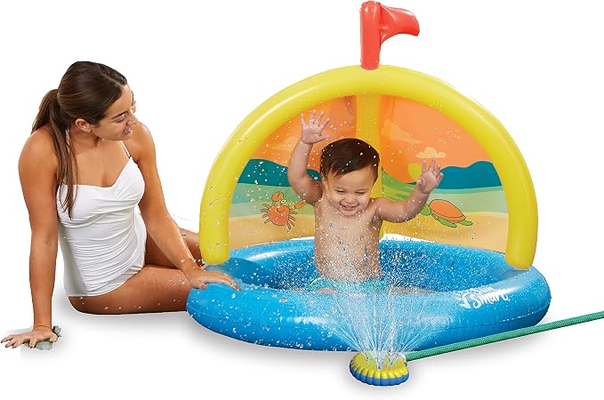 SunSmart Splash 'N Play Sandcastle - Inflatable Kiddie Pool and Sprinkler with Removable, Rotating Canopy
