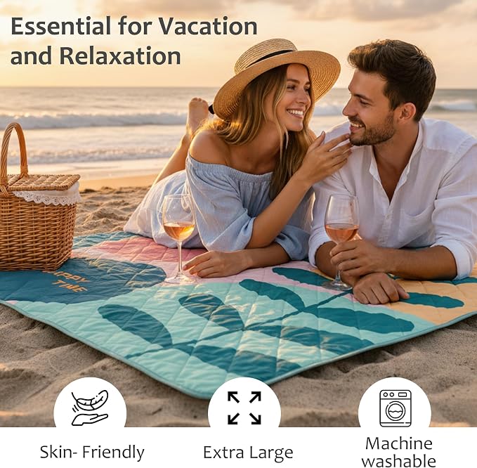 Exclusivo Mezcla Extra Large Waterproof Picnic Blankets 3 Layer, Sandproof and Foldable Outdoor Blanket for Beach Camping, Park and Travel