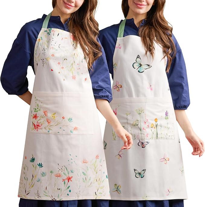 Maison d' Hermine Aprons for women with Pocket 100% Cotton (27.50"x31.50") | Adjustable Neck Strap & long ties Apron Men Chef Wedding Cooking Gardening Server Maid