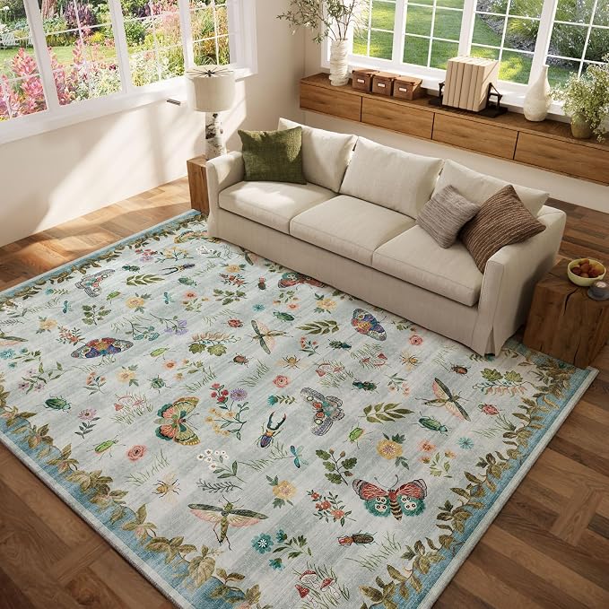 Machine Washable Rugs for Living Room: 6x9 Area Rugs Stain Resistant Non Slip Low Pile Soft Carpets Rugs for Bedroom Kitchen Dining Room Nursery Kids Room Farmhouse Indoor