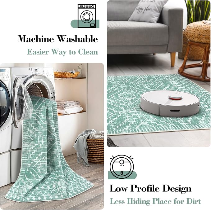 Wonnitar Moroccan 3x5 Area Rug, Sage Green Rug for Bedroom, Washable Farmhouse Kitchen Rug Non-Slip Living Room Throw Mat, Soft Non-Shedding Small Carpet for Bathroom Dorm Office (Mint Green,3'x5')