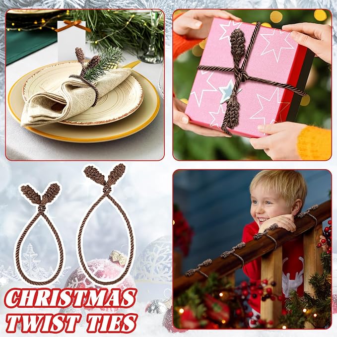 Riakrum 10 Pcs Christmas 20 Inches and 16 Inches Set Decorative Garland Twist Ties Garland Decor for Xmas Holiday Lights Bannisters Stairways Railings (Brown)