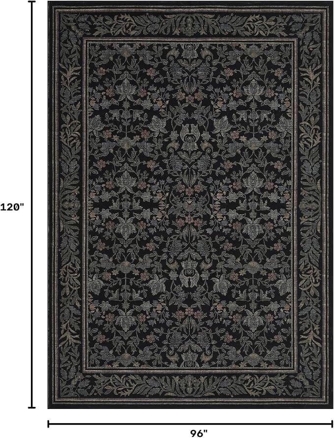 GarveeHome 8x10 Area Rugs for Living Room: Washable Bedroom Rug Black | Boho Vintage Non Slip Soft Low Pile Stain Resistant Indoor Carpet for Farmhouse Dining Room Nursery Home Office