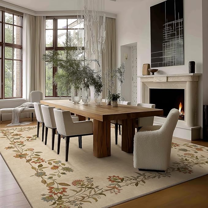 10x12 Area Rugs Living Room: Washable Rug Stain Resistant Non Slip Low Pile Ultra Soft Faux Wool Lightweight Large Rugs for Bedroom Dining Room Under Table Rug Nursery Farmhouse Home Office Indoor