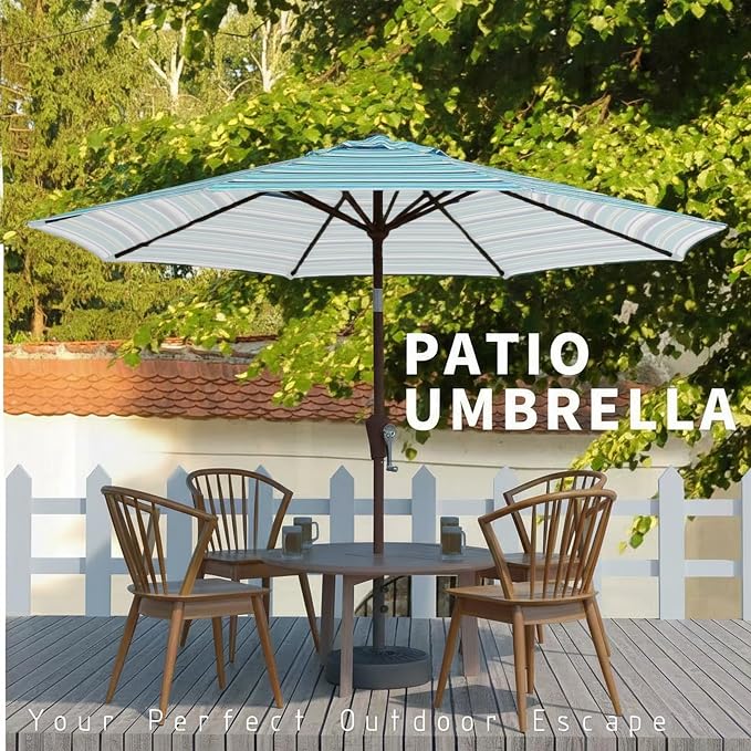10FT Patio Umbrella, Outdoor Umbrella with Push Button Tilt and Crank, 8 Sturdy Ribs, UV Protection & Waterproof Market Umbrella for Pool, Backyard, Beach,Deck