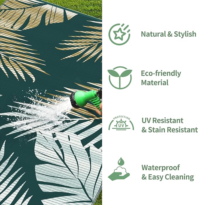 GENIMO Outdoor Rug 6' x 9' Waterproof for Patios Clearance, Reversible Outdoor Plastic Straw Camping Rug Carpet, Large Area Rugs Mats for RV, Deck, Balcony, Porch, Beach, Picnic, Cucumber Yellow&Green