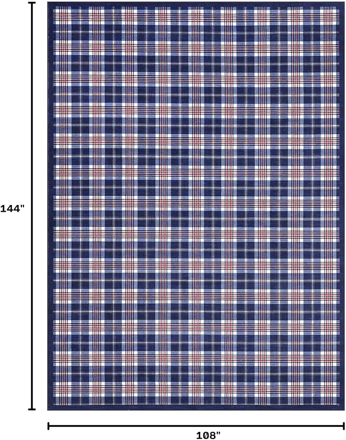 GarveeHome Checkered Area Rugs 9x12 for Living Room, Machine Washable Non Slip Backing Rug, Low-Pile Stain Resistant Indoor Carpet for Bedroom Dining Room Office Nursery Floor Decor Blue