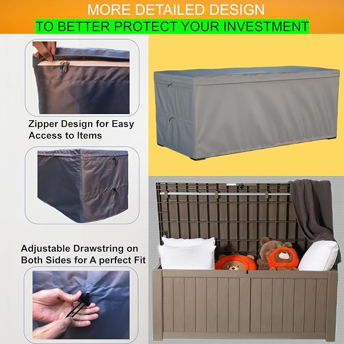 Deck Box Cover - Outdoor Storage Box Cover 150 Gallon, Heavy Duty 600D Oxford Cloth Water And Dust Resistant, Size 63 x 30 x 28 Inches Fits Most Patio Box.