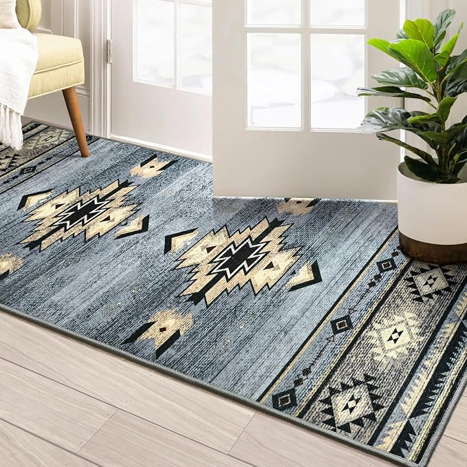BENRON Western Hallway Runner Rug 2x4, Long Runners for Kitchen, Grey | Southwest aztec Rug, Accent and Tribal Throw Rugs for Bedroom, Washable
