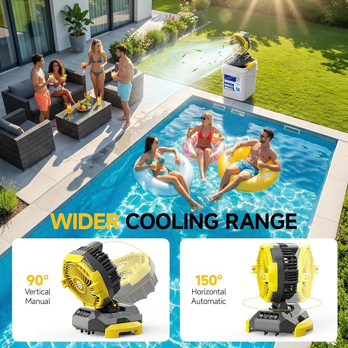Portable Misting Fan with 6.6 Gallon Bucket, 30000mAh Rechargeable Battery Powered Floor Cooling Fan with 4 Strong Winds & 4 Spray Mister, Outdoor Oscillation Fans for Camping/Patios/Beach/Worksite