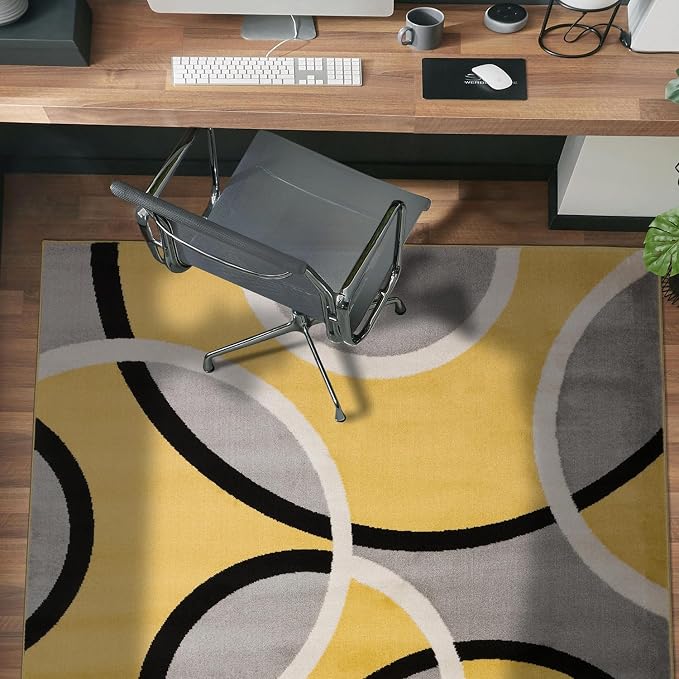 Rugshop Abstract Circles Contemporary Living Room Area Rug Yellow 3'3" x 5' | Rectangular, Jute Backing, Size 3'3" x 5', Bedroom, Dining Room, Home Office, Kitchen, Entryway, Hallway, Nursery, Kids Room