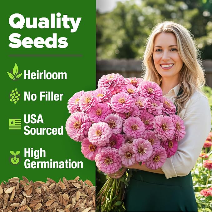 HOME GROWN Pink Zinnia Seeds – 4,500 Luminosa Zinnias, Easy to Grow Annual Flower Seeds for Planting Outdoors for 2026, Fast Blooming, Heat Tolerant Herb Seed Garden Companion (Zinnia elegans)