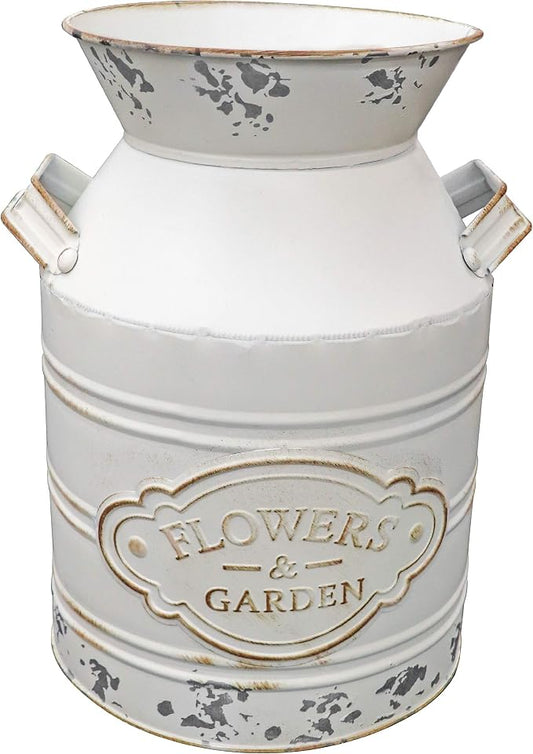 Vintage Rustic Farmhouse Galvanized Metal Shabby Chic Flower Vase Watering Can Tin Jug French Style Bucket Pot Pitcher Flower Holder Vase with Handle for Kitchen Garden Decor —Large,9.8" H