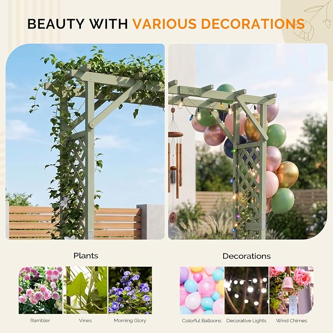 VINGLI Wooden Garden Arbor with Planter, Wedding Arch for Ceremony, Wood Garden Arbour Trellis for Plant Climbing, Pergola for Garden Backyard, Lawn, Outdoor (Olive Green)