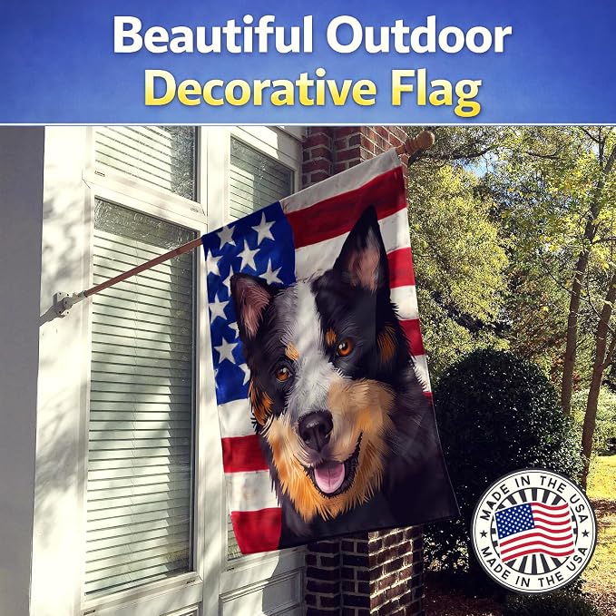 Caroline's Treasures CK6413CHF Australian Stumpy Tail Cattle Dog American Flag House Flag Large Porch Sleeve Pole Decorative Outside Yard Banner Artwork Wall Hanging, Polyester, House Size, Multicolor